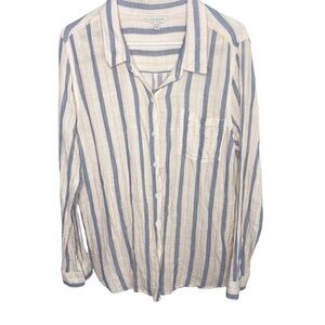 Lucky Brand white blue striped shirt gauzy size XL